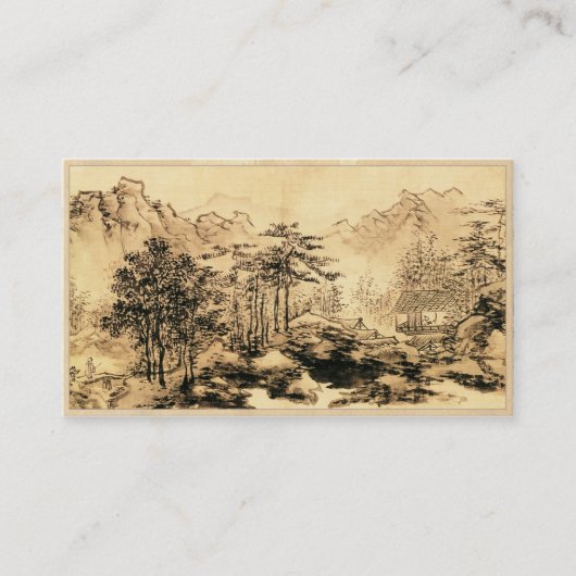 ヴィンテージの中国人のSumi-eの絵画の景色の景色 名刺 (正面)