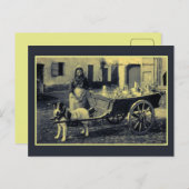 ヴィンテージの乳搾り娘、犬用カート ポストカード (正面/裏面)