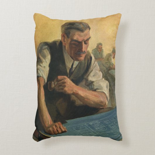 ヴィンテージの事業建築家と建物の青写真 アクセントクッション (正面(垂直))