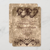 ヴィンテージの二重ハートのシャンペンの結婚式招待状 招待状 (正面/裏面)