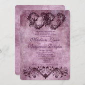 ヴィンテージの二重ハートの紫色の結婚式招待状 招待状 (正面/裏面)