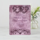 ヴィンテージの二重ハートの紫色の結婚式招待状 招待状 (スタンド正面)
