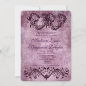 ヴィンテージの二重ハートの紫色の結婚式招待状 招待状 (正面)
