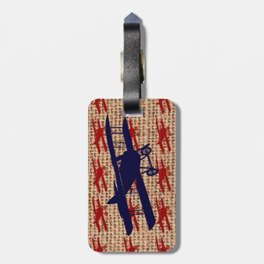 ヴィンテージの二面プロペラ飛行機のバーラッププリント ラゲッジタグ (裏面縦)