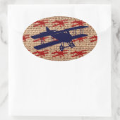 ヴィンテージの二面プロペラ飛行機のバーラッププリント 楕円形シール (バッグ)