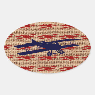ヴィンテージの二面プロペラ飛行機のバーラッププリント 楕円形シール