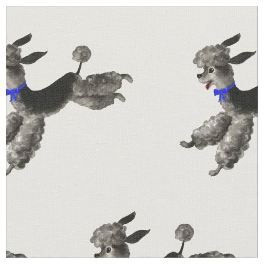 ヴィンテージの五十年代の幸せで黒いプードル ファブリック (クローズアップ)