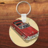 ヴィンテージの交通手段、赤いコンバーチブル車のビーチ キーホルダー (正面)