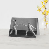 ヴィンテージの人のホイルのフェンシングのメッセージカード カード (黄色い花)