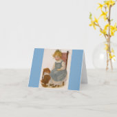 ヴィンテージの人形と少女の絵画 ノートカード (黄色い花)