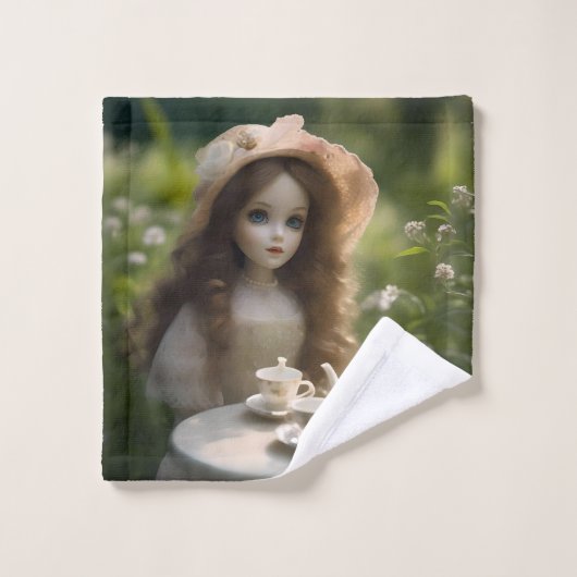 ヴィンテージの人形は紅茶のパーティーを二つ好き ウォッシュタオル (ウォッシュタオル)