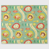 ヴィンテージの人形及びトナカイのクリスマスの包装紙 ラッピングペーパー (フラット)