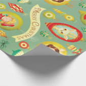 ヴィンテージの人形及びトナカイのクリスマスの包装紙 ラッピングペーパー (角)