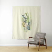 ヴィンテージの人魚がイルカを色付きで泳ぐ タペストリー (インサイチュ)