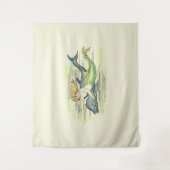 ヴィンテージの人魚がイルカを色付きで泳ぐ タペストリー (正面)