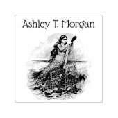 ヴィンテージの人魚が網に捕らえられたヒトデのシェルブルー セルフインキングスタンプ (デザイン)