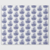 ヴィンテージの人魚が網に捕らえられたヒトデのシェルブルー ラッピングペーパー (フラット)