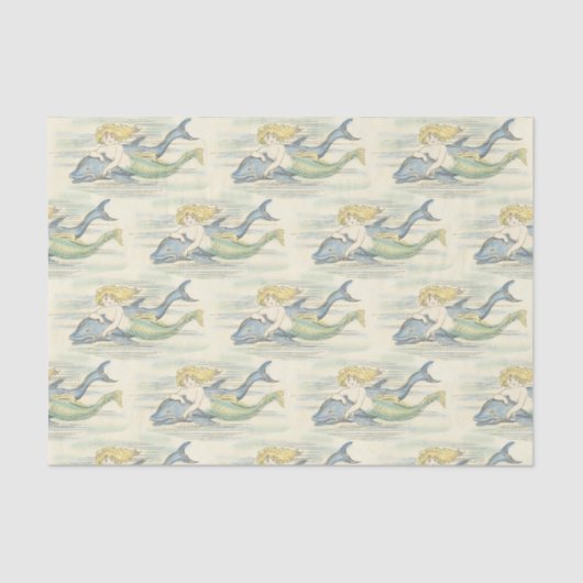 ヴィンテージの人魚とイルカの航海の切り離 薄葉紙 (正面)