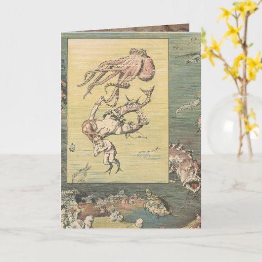 ヴィンテージの人魚の挨拶状 カード (黄色い花)