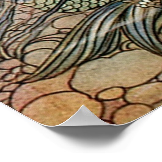 ヴィンテージの人魚の海の下のアールヌーボー ポスター (角)