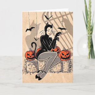 ヴィンテージの仮装のハロウィーンの女性 カード
