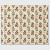 ヴィンテージの休日のクリスマスのヒイラギの女の子の水玉模様 ラッピングペーパー (フラット)