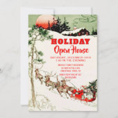 ヴィンテージの休日のサンタのトナカイのオープンハウスのパーティー 招待状 (正面)
