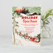 ヴィンテージの休日のサンタのトナカイのオープンハウスのパーティー 招待状 (スタンド正面)