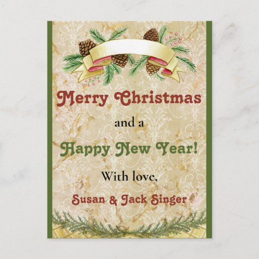 ヴィンテージの休日の挨拶クリスマスと新年 ポストカード (正面)