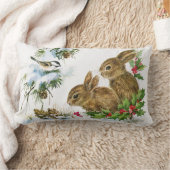 ヴィンテージの休日の鳥およびバニー ランバークッション (ブランケット)