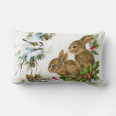 ヴィンテージの休日の鳥およびバニー ランバークッション (裏面)