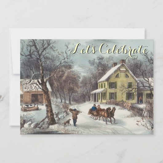 ヴィンテージの休日のIvesのクリスマス・パーティ 招待状 (正面)