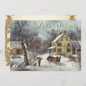 ヴィンテージの休日のIvesのクリスマス・パーティ 招待状 (正面/裏面)