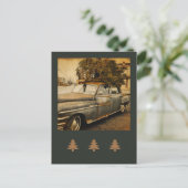 ヴィンテージの休日 – クリスマスツリーで車 ポストカード (スタンド正面)