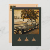 ヴィンテージの休日 – クリスマスツリーで車 ポストカード (正面/裏面)