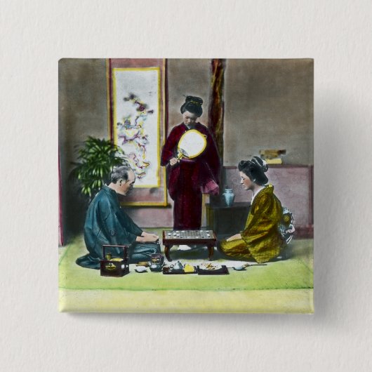 ヴィンテージの伝統的な日本人のMahjongの麻雀 缶バッジ (正面)