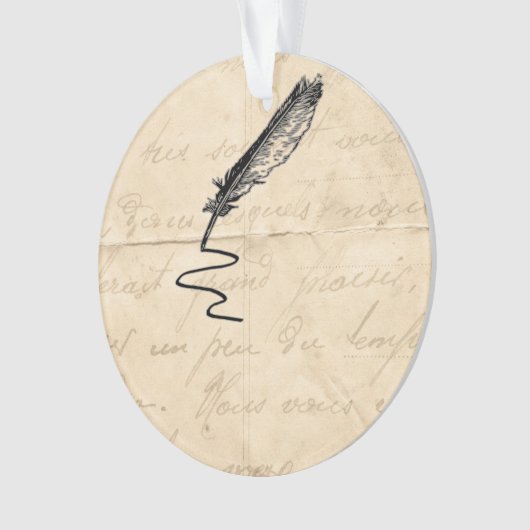 ヴィンテージの作家の羽のクイル オーナメント (正面)
