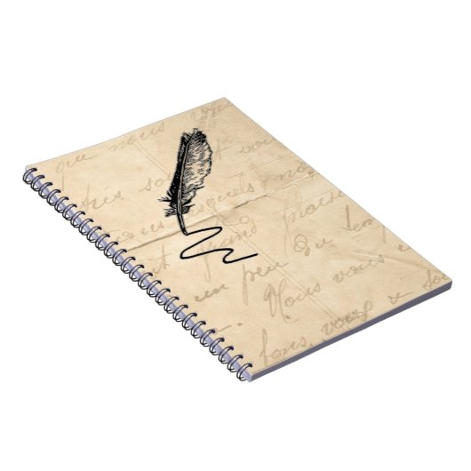 ヴィンテージの作家の羽のクイル ノートブック (右側)