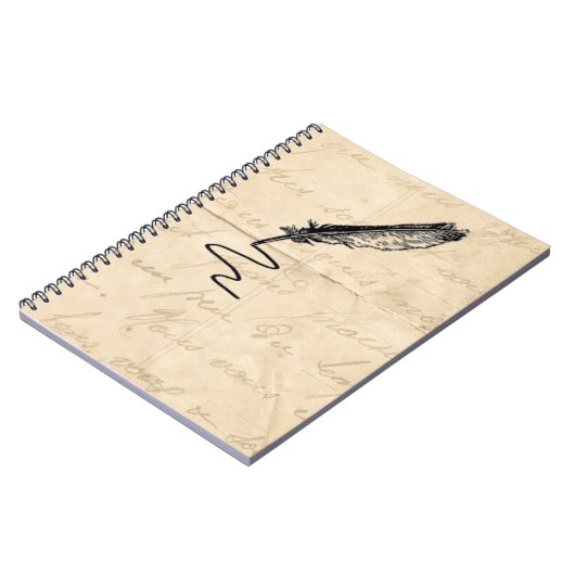 ヴィンテージの作家の羽のクイル ノートブック (左側)