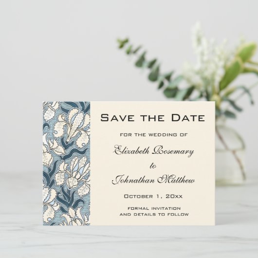 ヴィンテージの保存日付、アールヌーボーのアイリス花 セーブザデート (スタンド正面)