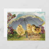 ヴィンテージの傘の下のイースターチックス ポストカード (正面/裏面)