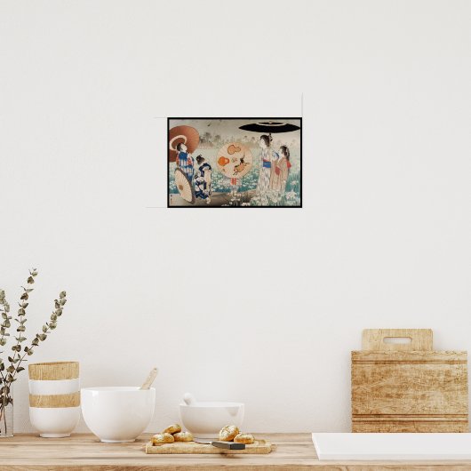 ヴィンテージの傘を持った浮世絵の日本女性 ポスター (キッチン)