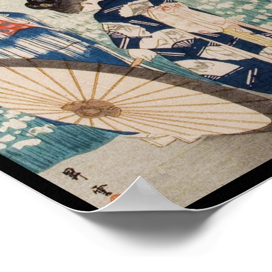 ヴィンテージの傘を持った浮世絵の日本女性 ポスター (角)