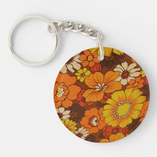 ヴィンテージの傘パターンおよびピースサインKeychain キーホルダー (正面)