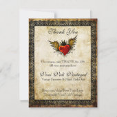 ヴィンテージの入れ墨によって飛ぶハートはクーポン感謝していしています サンキューカード (正面)