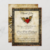 ヴィンテージの入れ墨によって飛ぶハートはクーポン感謝していしています サンキューカード (正面/裏面)