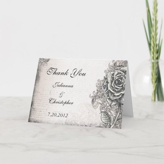 ヴィンテージの入れ墨のバラは結婚式の招待状感謝していしています サンキューカード (正面)