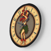 ヴィンテージの入れ墨の芸術のフラのダンサー ラージ壁時計 (傾斜)