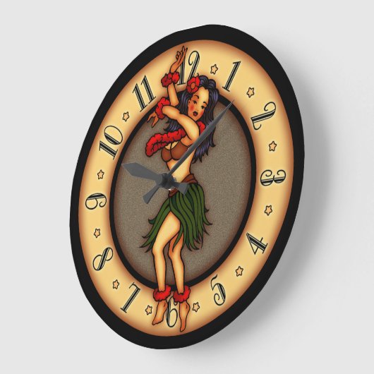 ヴィンテージの入れ墨の芸術のフラのダンサー ラージ壁時計 (傾斜)