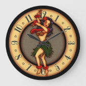 ヴィンテージの入れ墨の芸術のフラのダンサー ラージ壁時計 (正面)